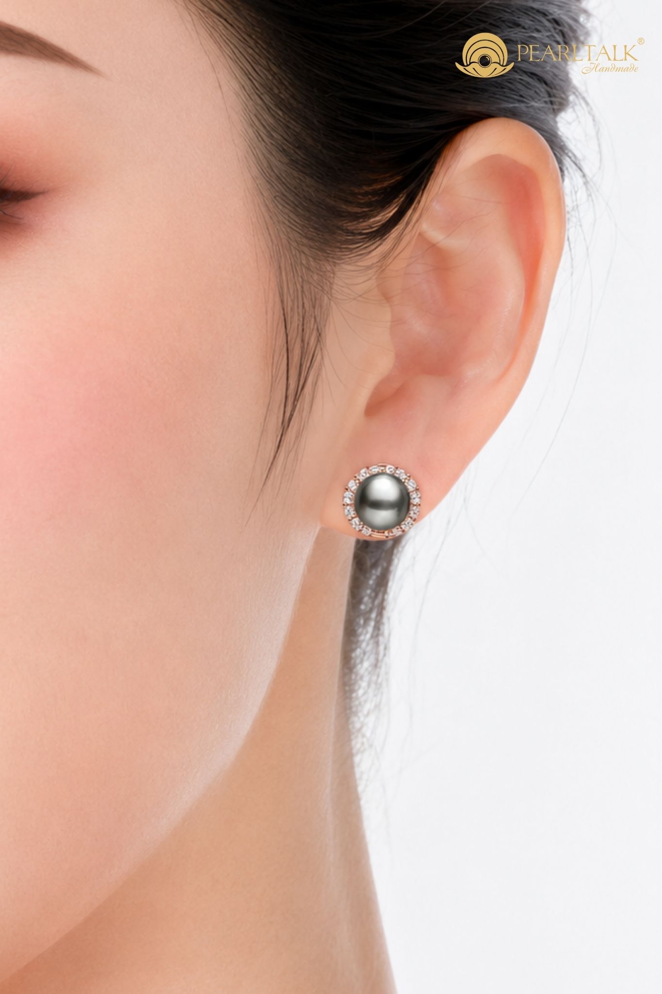 BÔNG TAI NGỌC TRAI TAHITI ĐEN 8MM